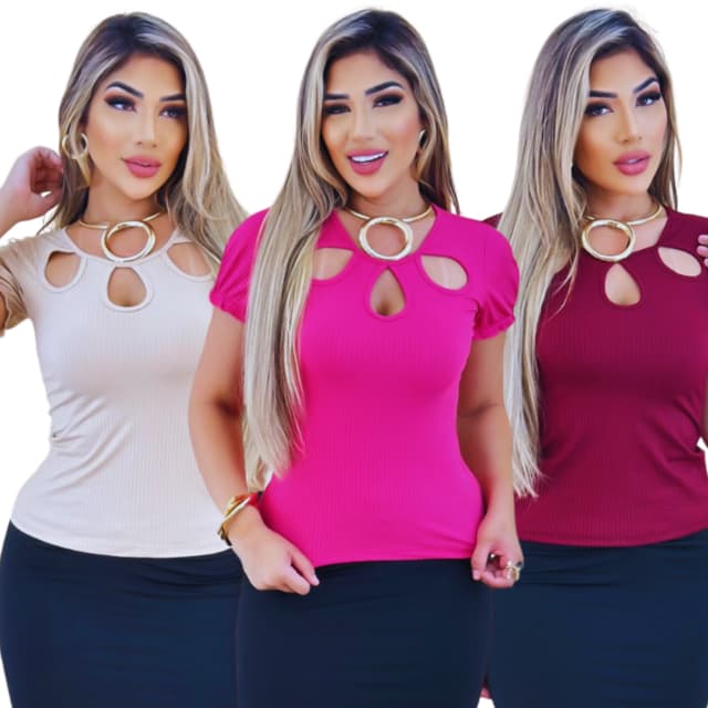 Blusa Feminina Malha Ribana com Recortes e Detalhes na Manga