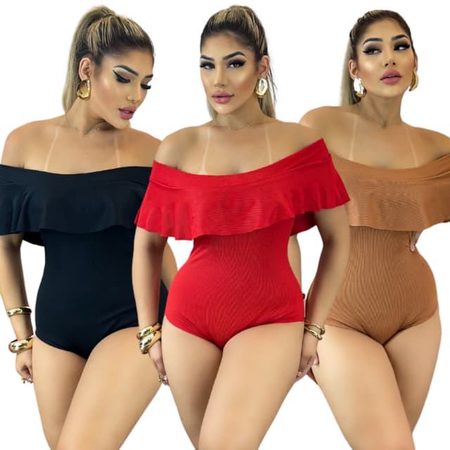 Body Ciganinha Bori Ombro a Mostra Ombro a Ombro Bore Babado Malha Ribana Modelo Cigana