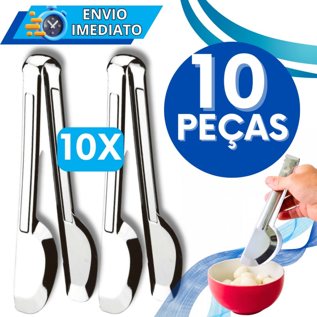 KIT Jogo 10 Pegador Pinça Universal Aço Inox PREMIUM de Churrasco Salada Massa Para Casa Cozinha Buffet Restaurante