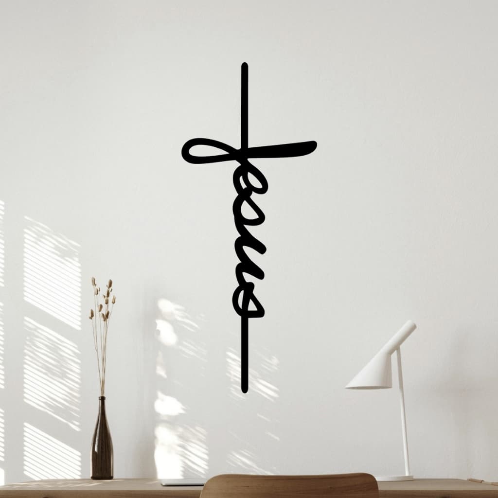 Quadro Decorativo Vazado Jesus Escrito na Cruz MDF 3mm Preto Fosco