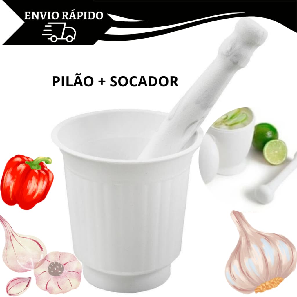 Pilao Plastico com Socador Amassador para Alho Caipirinha