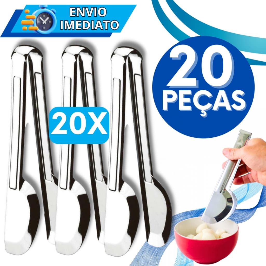 KIT Jogo 20 Pegador Pinça Universal Aço Inox PREMIUM de Churrasco Salada Massa Para Casa Cozinha Buffet Restaurante