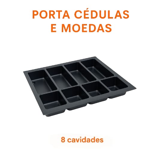 Niqueleira 8 cavidades Porta Cedulas e Moedas para Gaveta Caixa Registradora