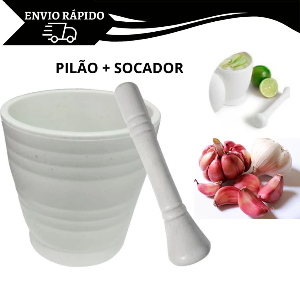Jogo 2 Socador Pilão de Temperos Amassador Alho  Alimentos Cozinha Sal Especiarias Limão