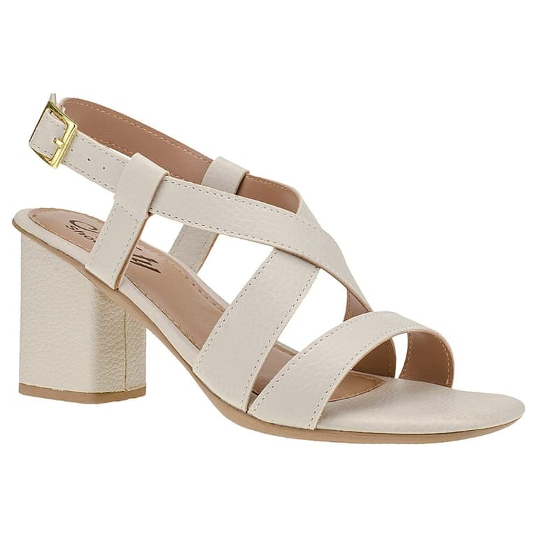 Sandália Feminina Off white Salto Alto Grosso Social Elegante Festa Casual  Confortável Naty Shoes