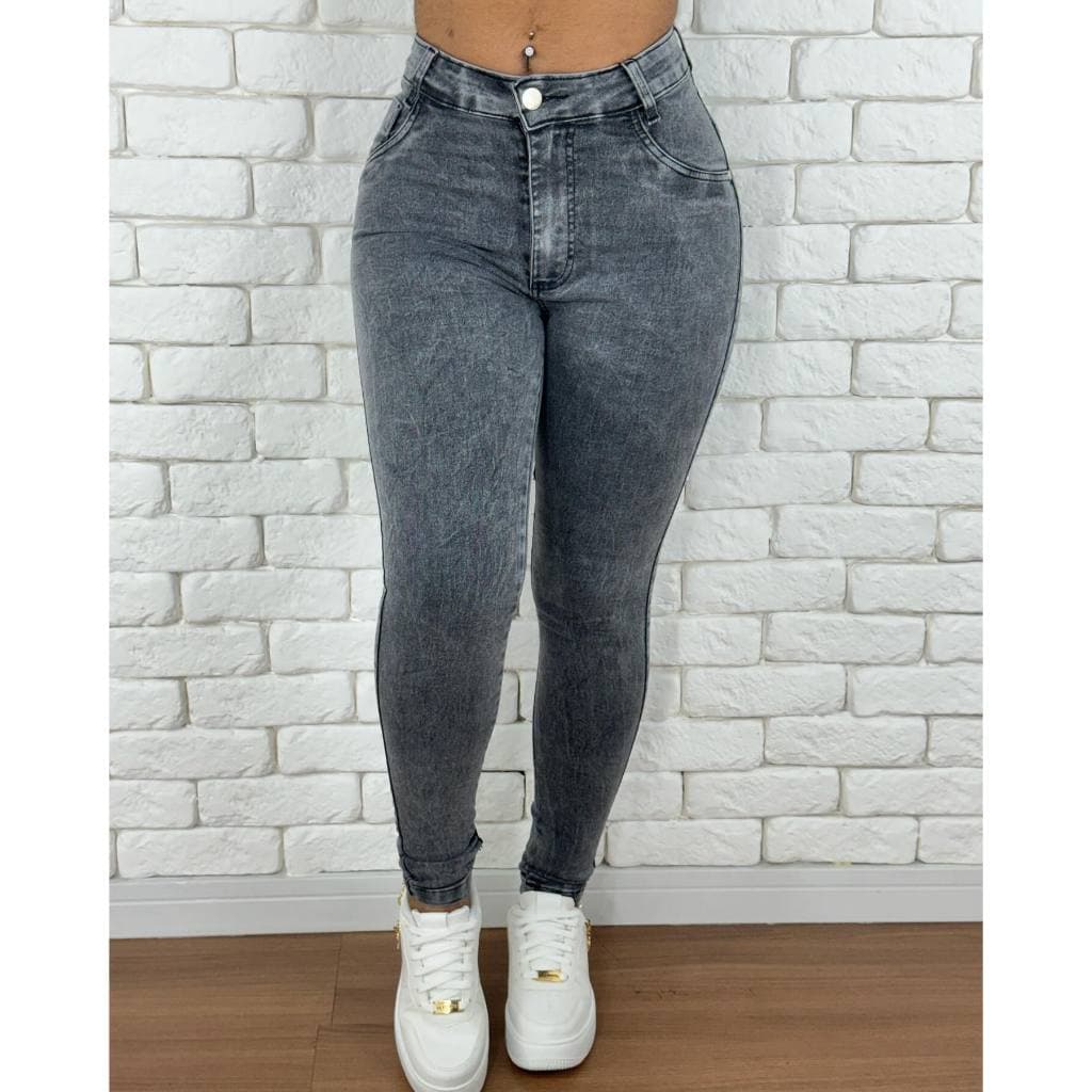calça jeans feminina preta grafite de alta qualidade cintura alta empina bumbum com elastano