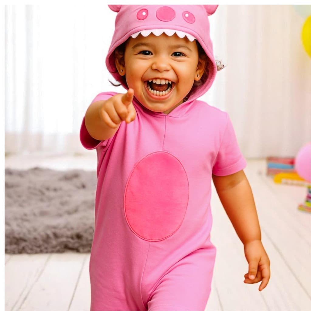 Roupa Fantasia Infantil Pijama Macacão Curto Capuz Luxo