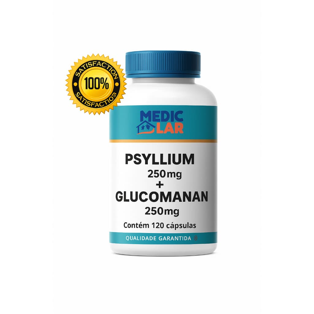PSYLLIUM 250mg + GLUCOMANNAN 250mg Medic Lar 100% Natural 60 ou 120 Cápsulas