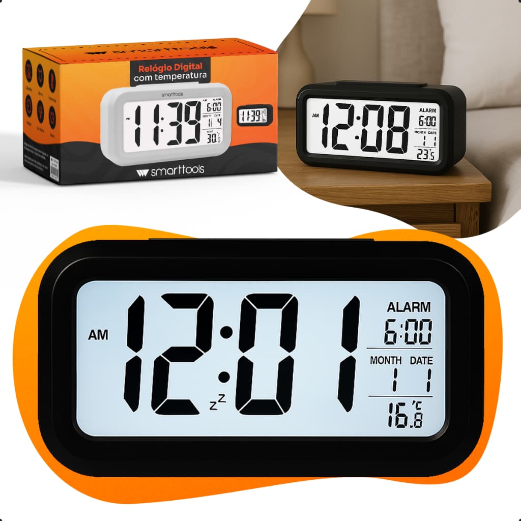 Relógio de Mesa Portátil Digital Despertador Led Lcd Brilha Escuro Pequeno Moderno