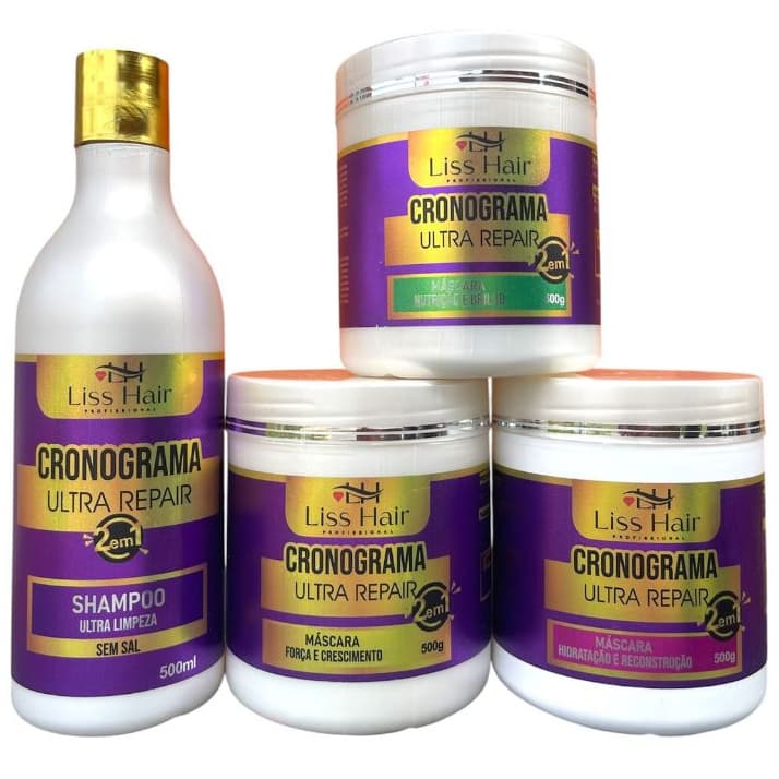 Kit Capilar Cronograma Ultra Rapair 2 em 1 4 Passos Hidratação e Reconstrução Liss Hair Profissional