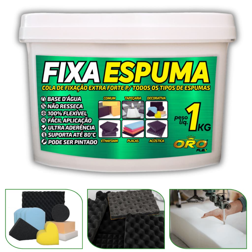 Cola e FIXA ESPUMA Acústica, EPE, tapeçaria em paredes, reformas, reparos 1KG cores OROFLEX