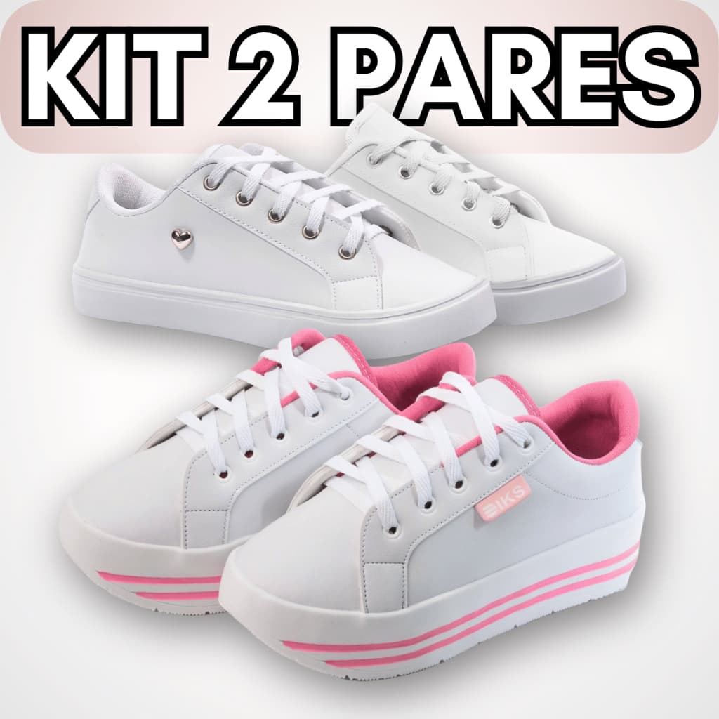 Kit 2 Tenis Feminino Plataforma e Sola Baixa Casual Feminino Várias Cores
