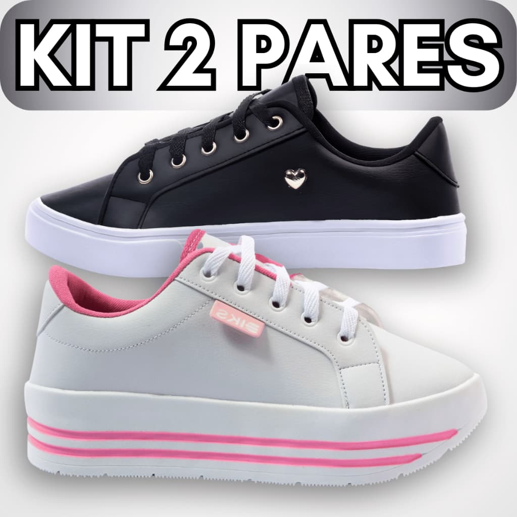 Kit 2 Tenis Feminino 2 Estilos Baixo e Plataforma Estiloso Fashion Mulher Jovem