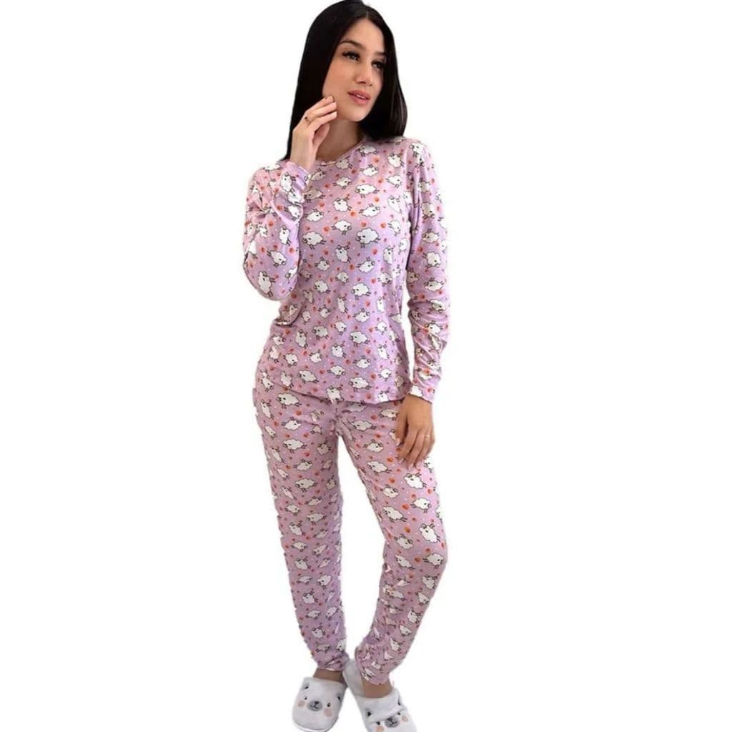 Pijama Longo Estampado Hot Love suede estampas conforme disponibilidade