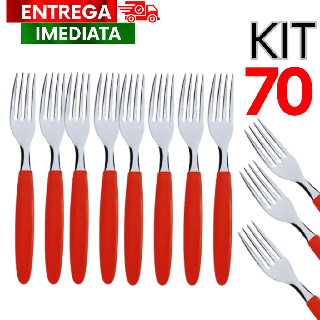 Conjunto 70 Talheres Garfo Linha Colorida Vermelho Qualidade Premium, Resistencia e Durabilidade