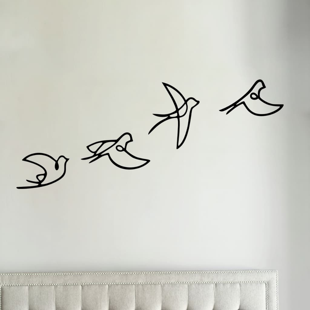 Quadro Decorativo Vazado Pássaros Minimalistas MDF 3mm Preto Fosco