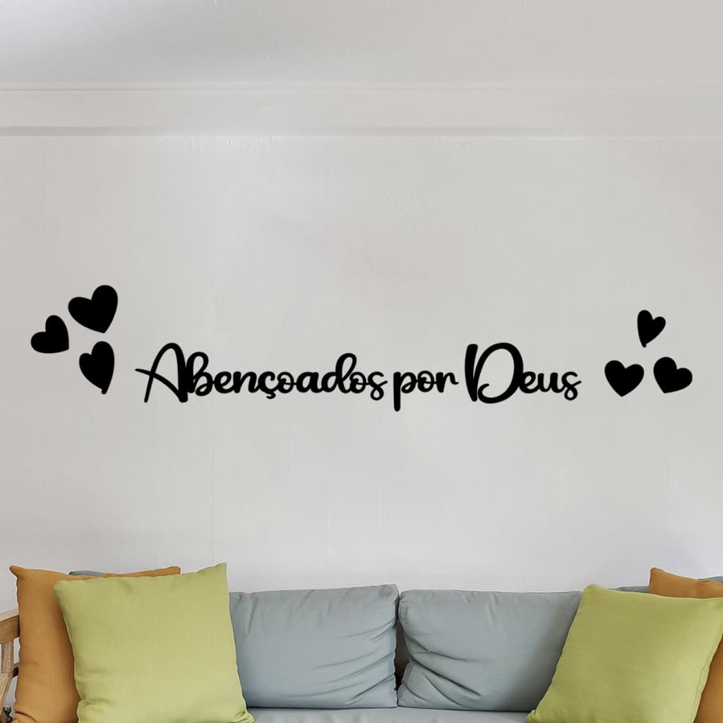 Quadro Decorativo Vazado Frase Abençoados por Deus MDF 3mm Preto Fosco