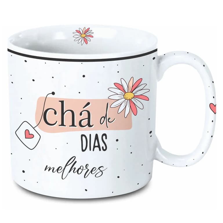 Caneca Bella 300ML Chá Dias Melhores Frases Inspiradora Estampa Floral Delicada Coleccionar Café Manhã Cozinha