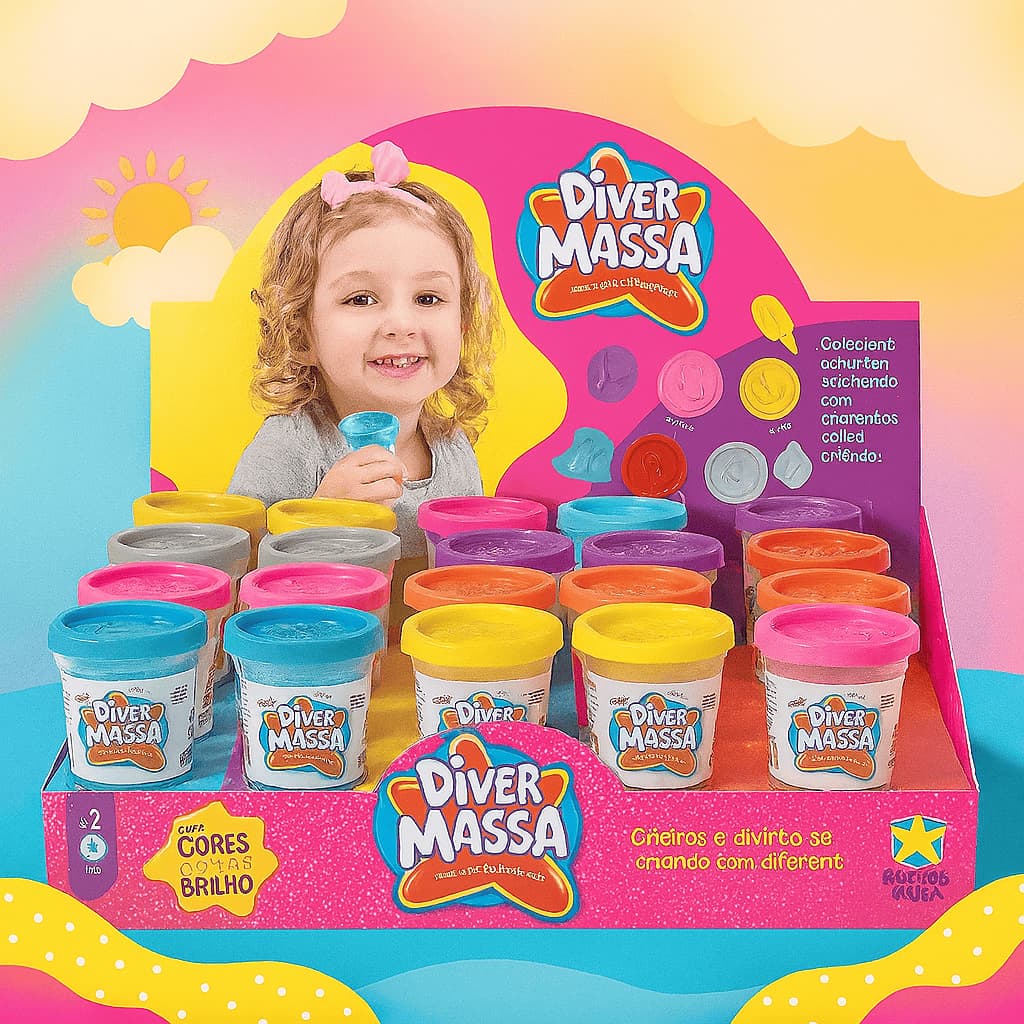 Kit Potes Massinha De Modelar Com Glitter Diver Massa Brinquedo Criativo Infantil 8 até 48 Unidades
