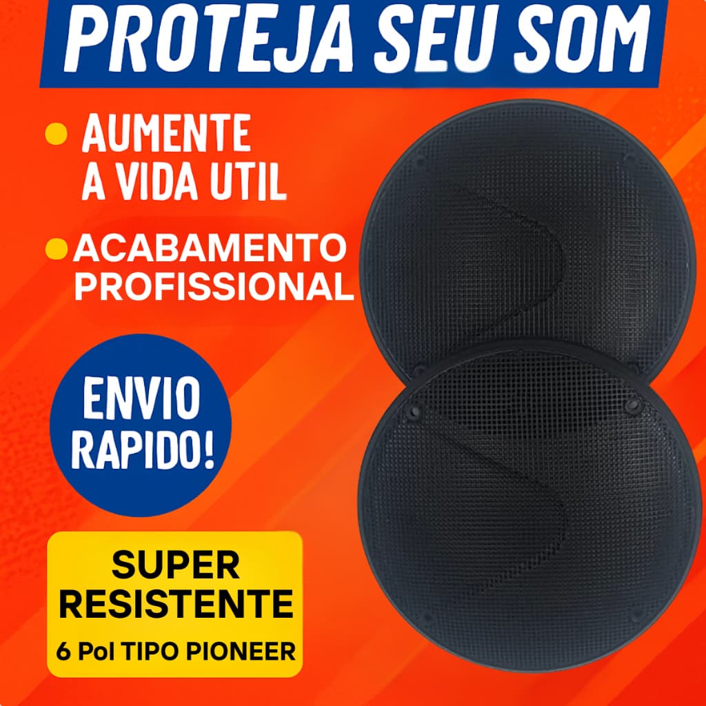 Tela Alto Falante 6 Polegadas Tipo Pioneer Par Grade de Proteção Automotiva Redonda Plastico Preta