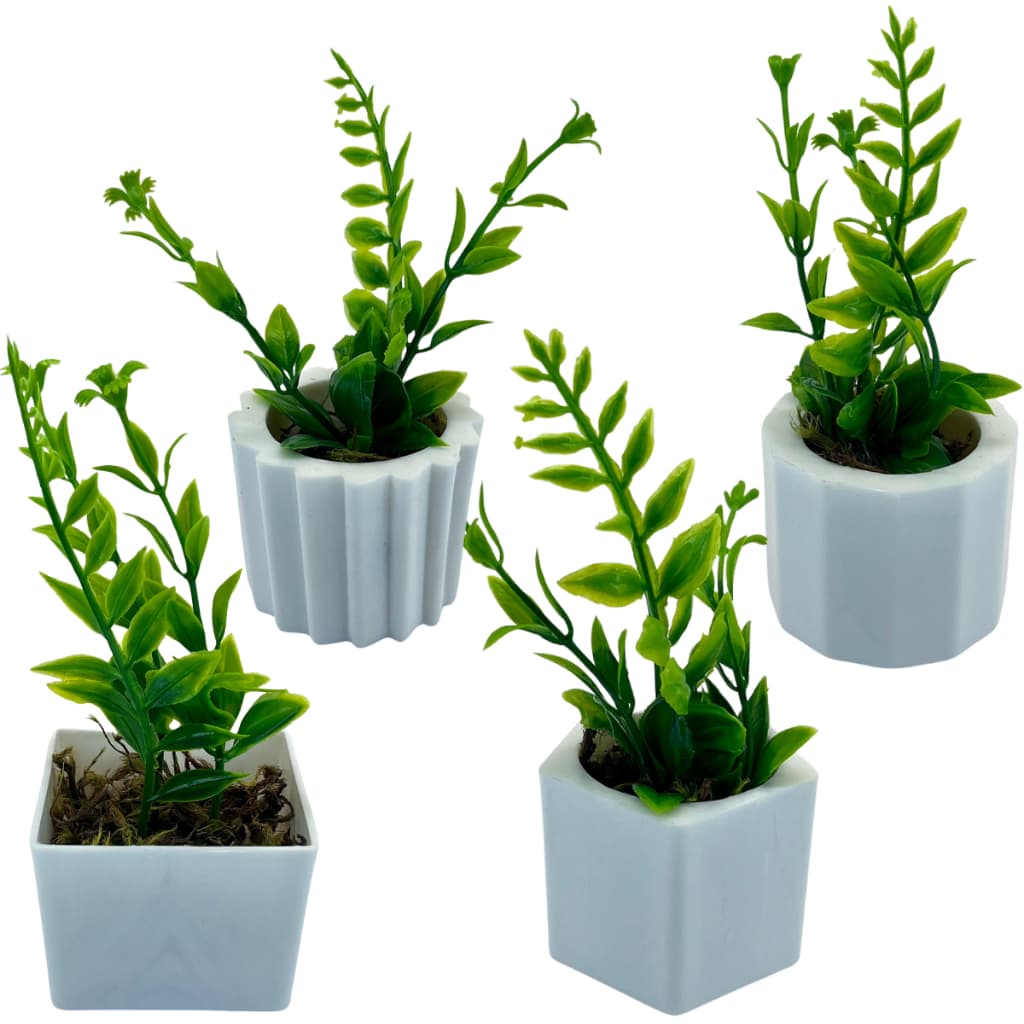 Kit 4 Mini Vasos Decorativos - Cor e Plantas Artificiais Aleatórias