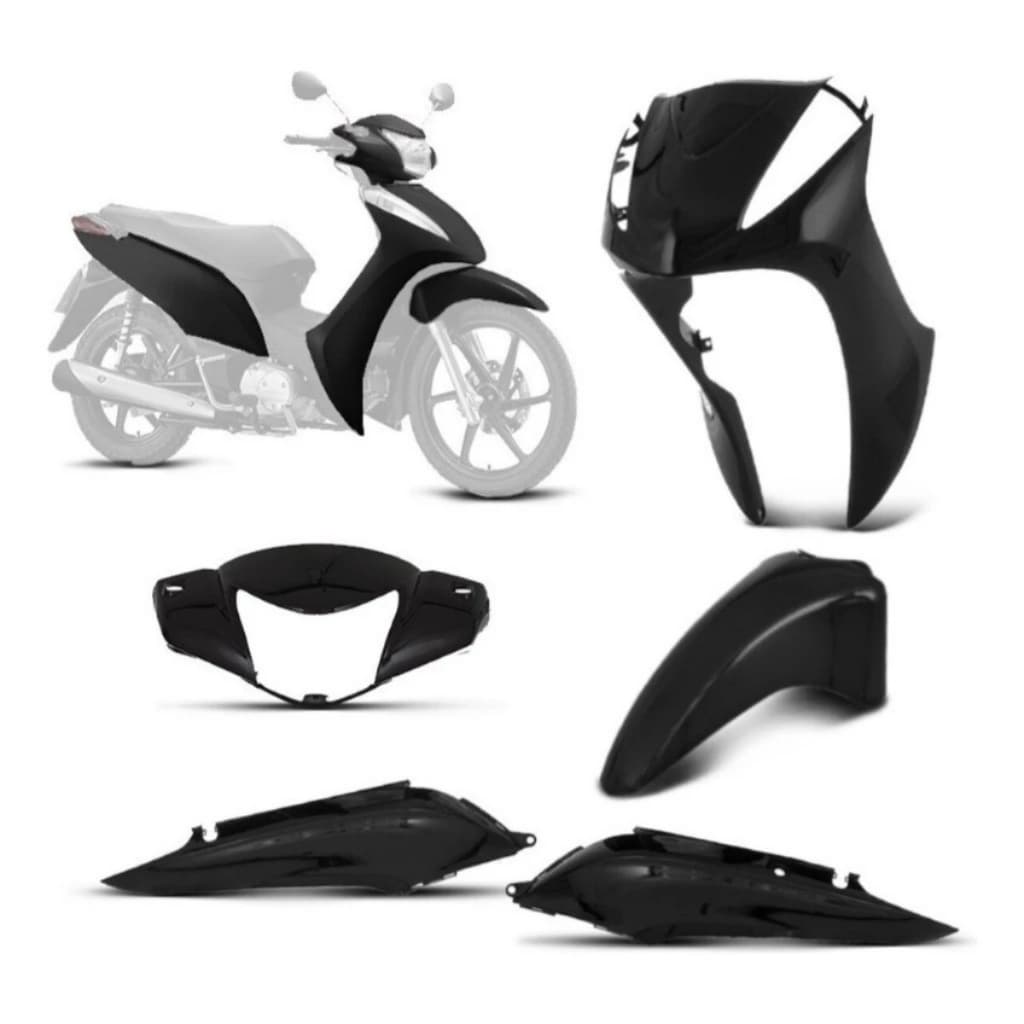 Kit Carenagem 4 Pçs compatível com Moto  Biz 125 2011 2012 2013 Preto Pro Tork ABS 100% Virgem