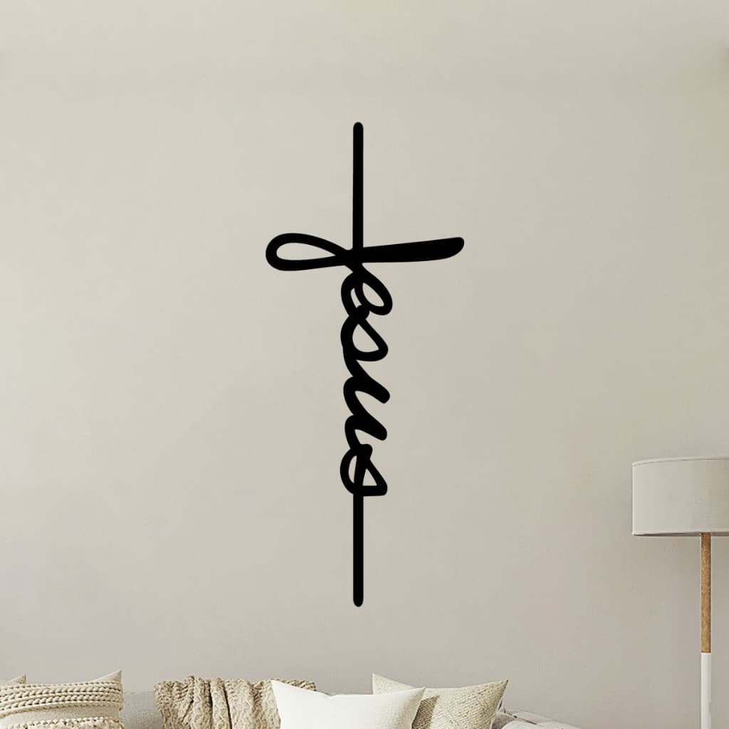 Quadro Decorativo Vazado Jesus Escrito na Cruz MDF 3mm Preto Fosco