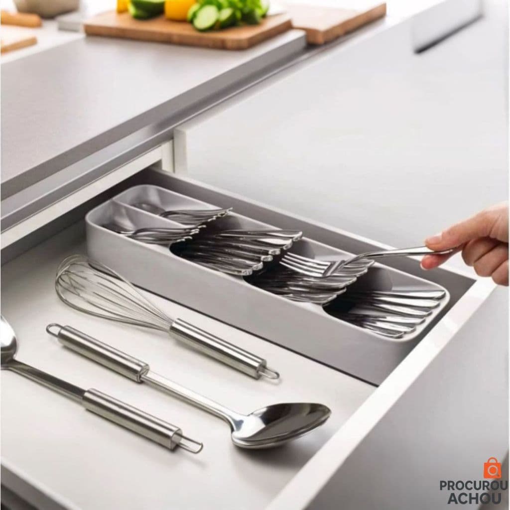 Porta Talher Para Gavetas Mesa Organizador De Talher Plástico 5 Divisórias Compacto