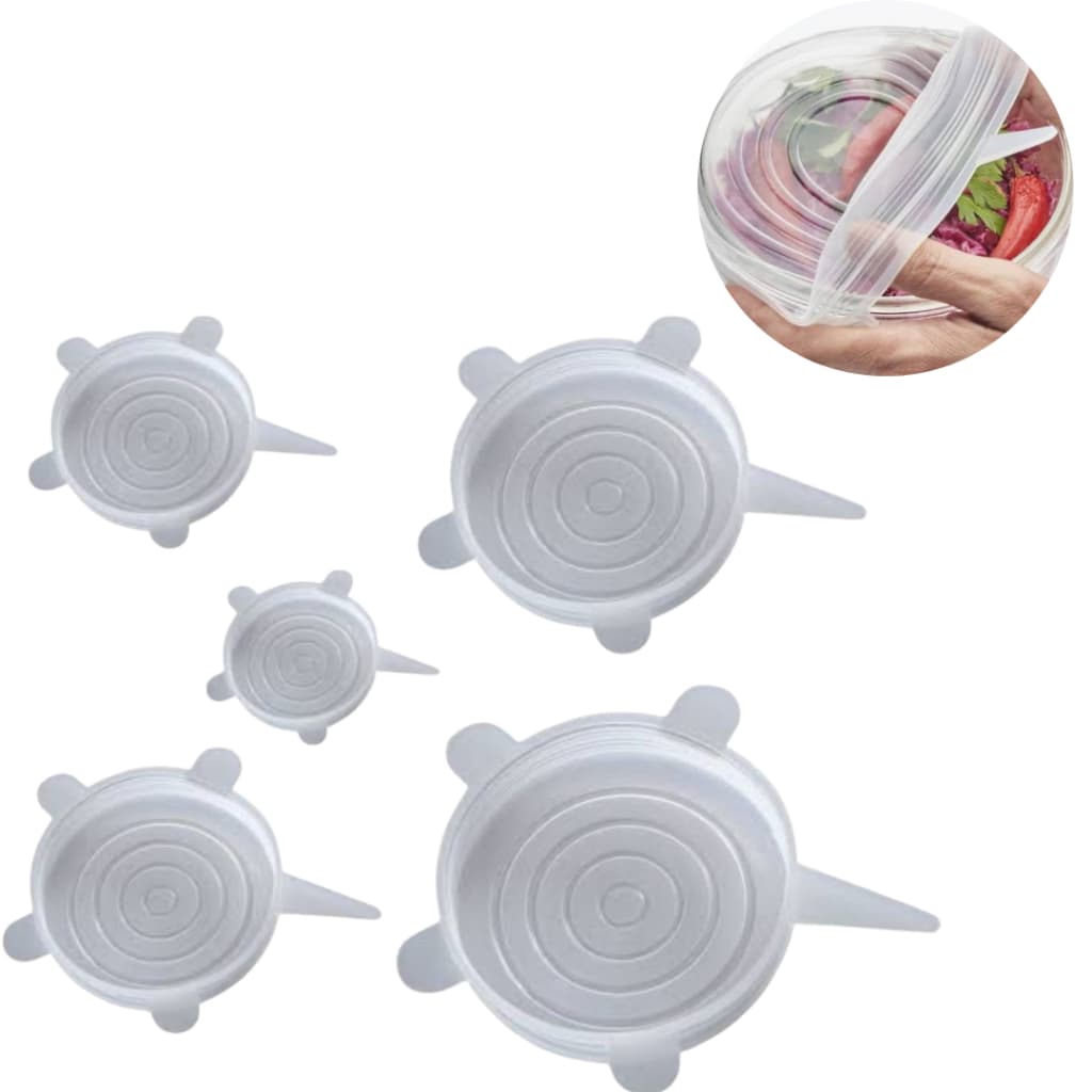 Tampa De  Silicone Kit 5pçs - Vedação,  Reutilizável,  Flexível Livre de BPA Práticidade e Qualidade