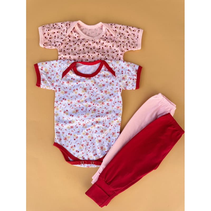 Conjunto Body  e Calça m RN Bebê Menina Floral Confortável