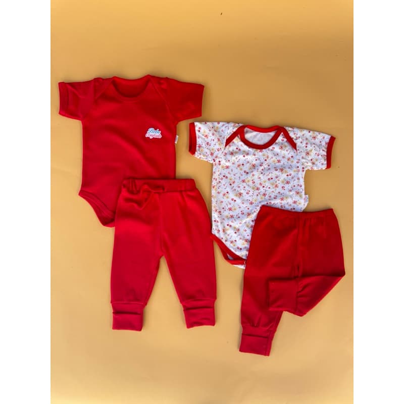 Kit 2 Bodies + 2 Calças RN Bebê Menina Floral e Liso Conforto e Qualidade