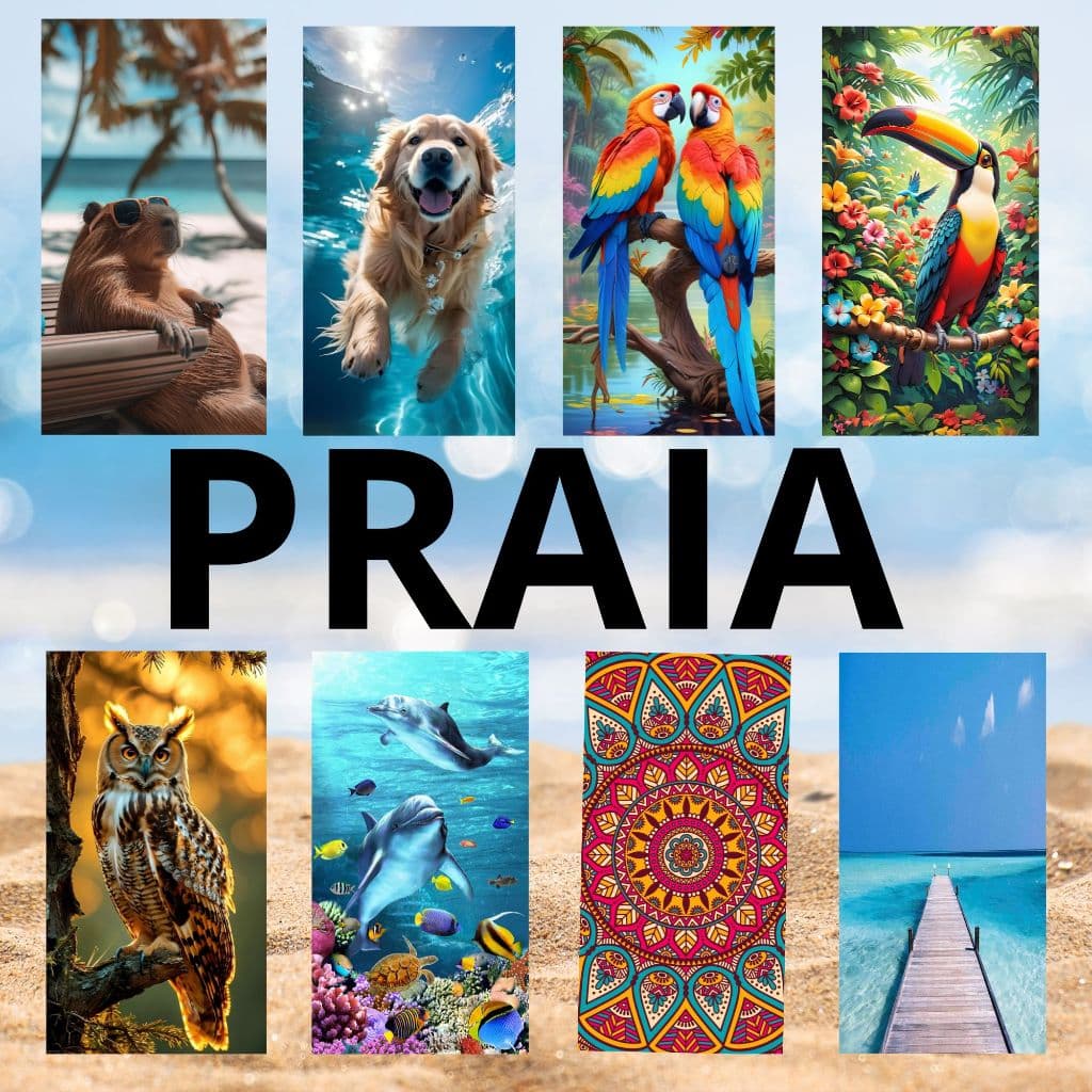 Toalha de Praia Piscina ESTAMPAS DIVERSAS olho mandala Cachorro Gato Golfinho Arara Capivara
