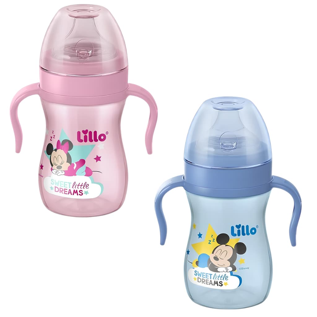 Copo de Treinamento com Alça Infantil Evolution Antivazamento 240mL +6 Meses Mickey/Minnie Lillo