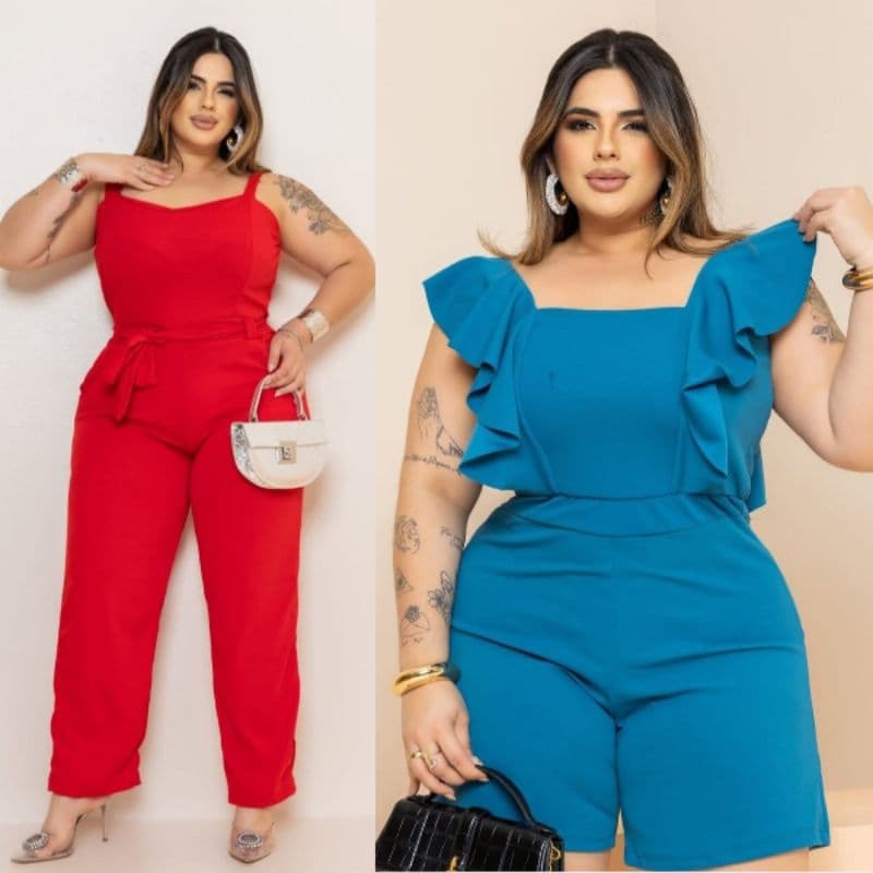 KIT MACACÃO PLUS SIZE LONGO VESTE DO 46 AO 50 MACACÃO CURTO MODA VERÃO.