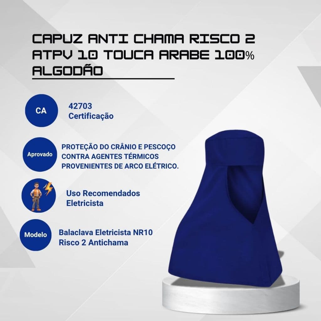 CAPUZ ANTI CHAMA RISCO 2 ATPV 10 TOUCA ARABE 100% ALGODÃO