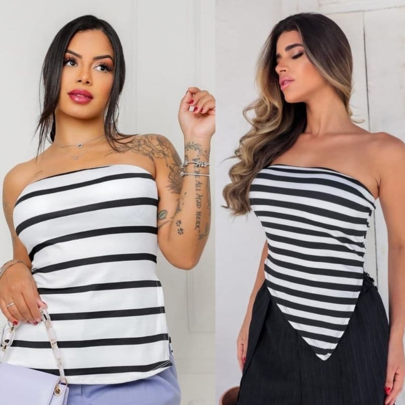 Kit 2 Blusas Listrada Feminina Modinha