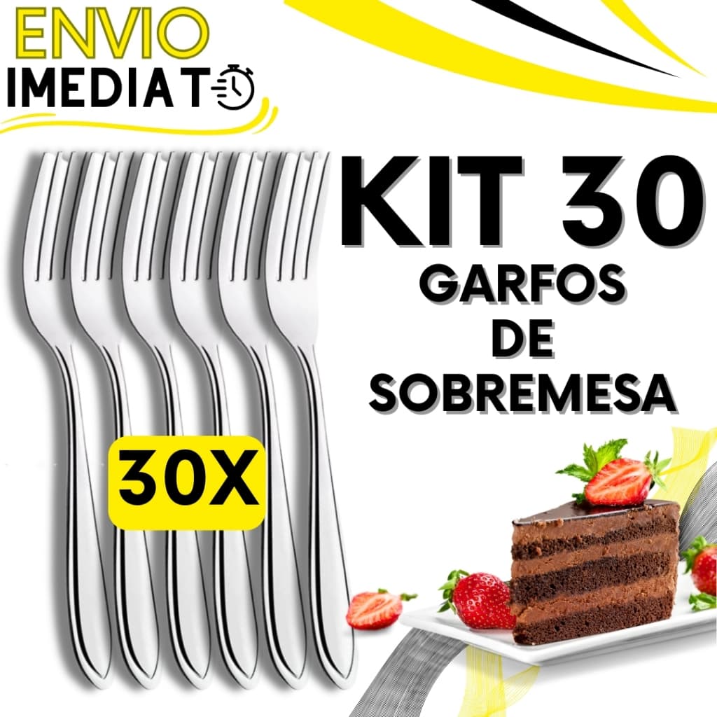 KIT Jogo 30 Garfo Para Sobremesas Talher de Aço Inox Luxo Reutilizável Faqueiro Para Casa Restaurante Buffet Bar Doces