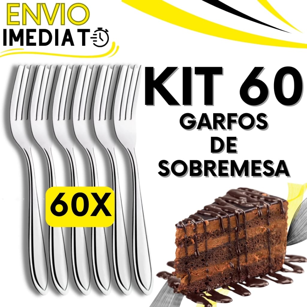 KIT Jogo 60 Garfo Para Sobremesas Talher de Aço Inox Luxo Reutilizável Faqueiro Para Casa Restaurante Buffet Bar Doces