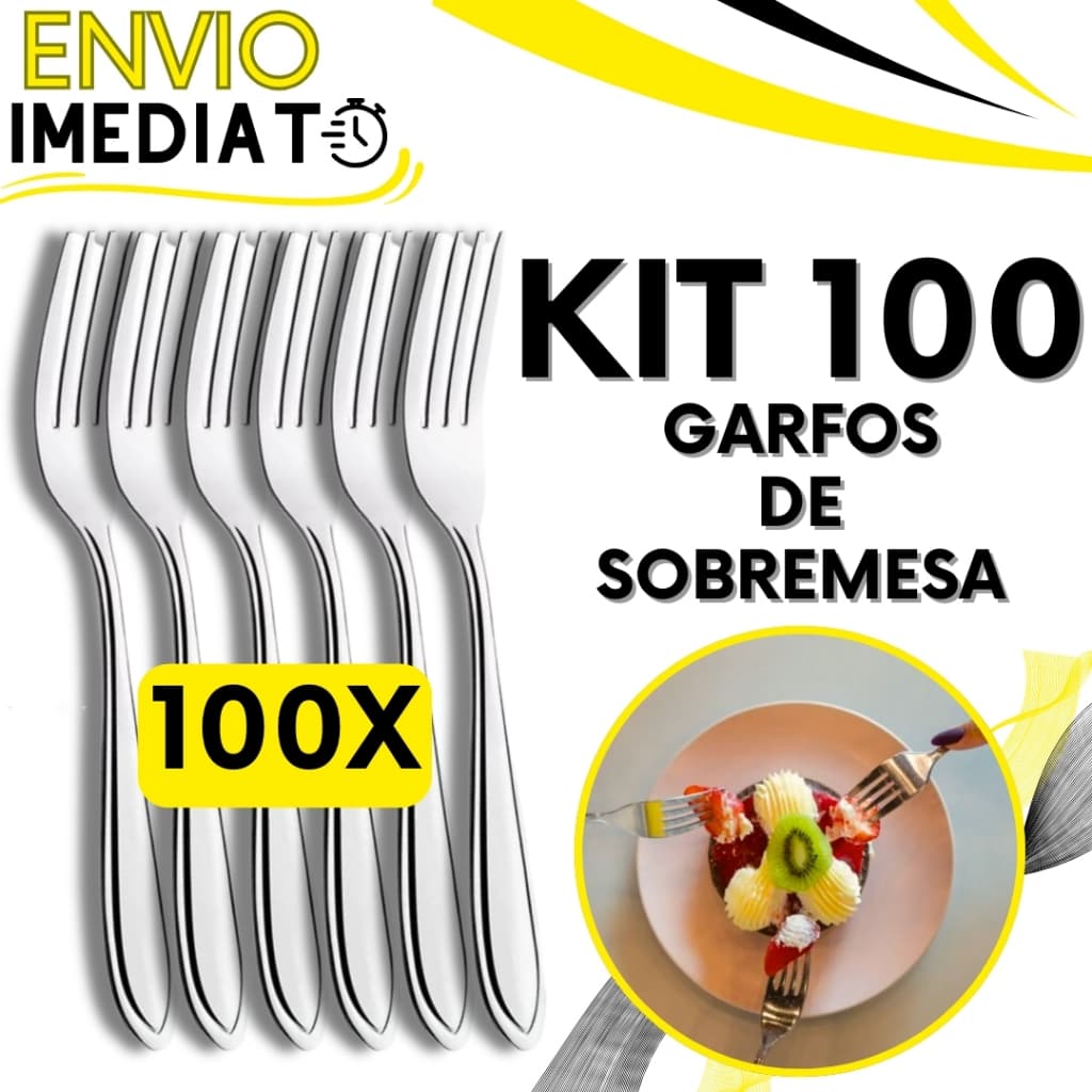 KIT Jogo 100 Garfo Para Sobremesas Talher de Aço Inox Luxo Reutilizável Faqueiro Para Casa Restaurante Buffet Bar Doces