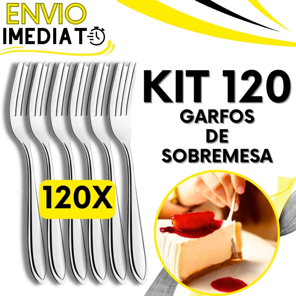 KIT Jogo 120 Garfo Para Sobremesas Talher de Aço Inox Luxo Reutilizável Faqueiro Para Casa Restaurante Buffet Bar Doces