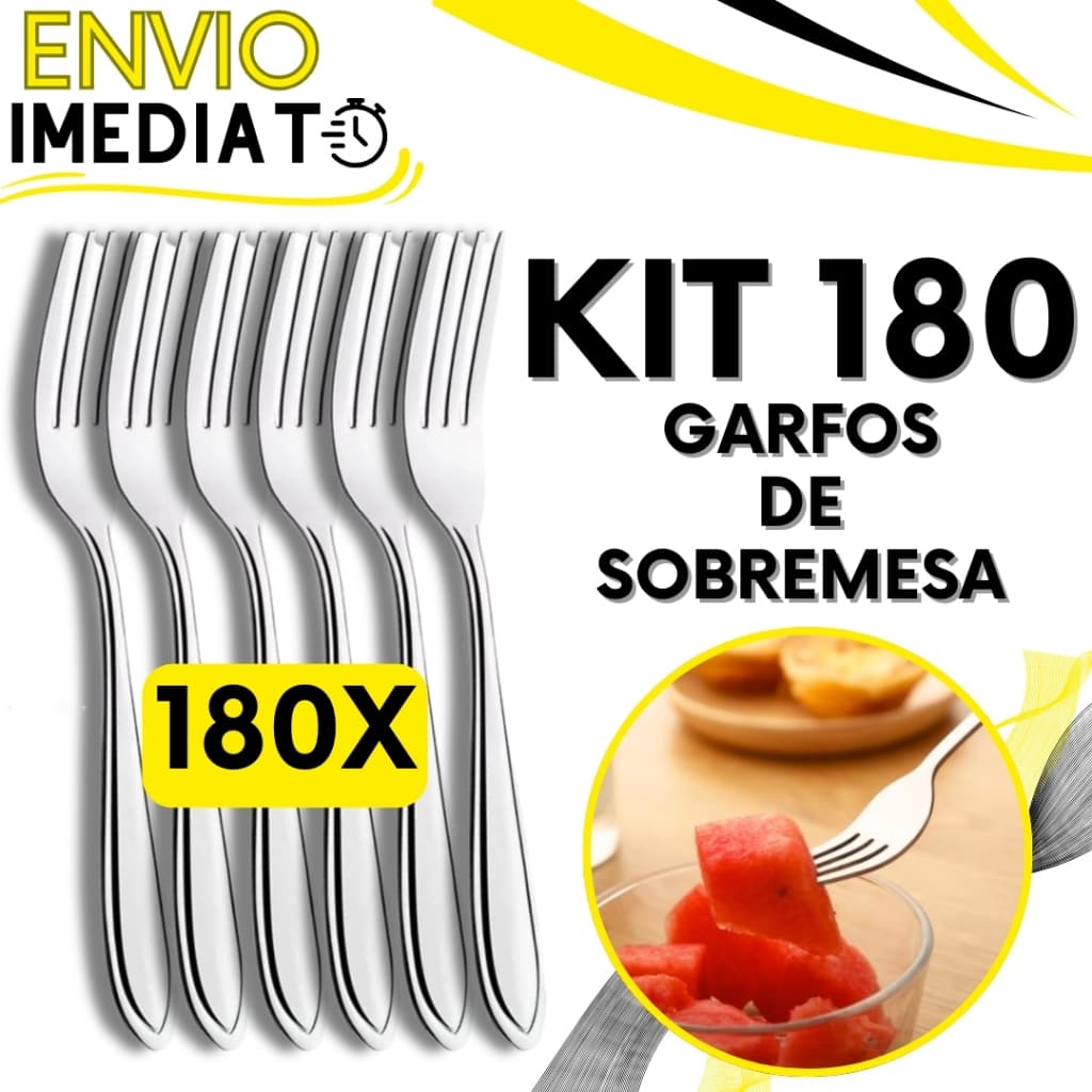 KIT Jogo 180 Garfo Para Sobremesas Talher de Aço Inox Luxo Reutilizável Faqueiro Para Casa Restaurante Buffet Bar Doces