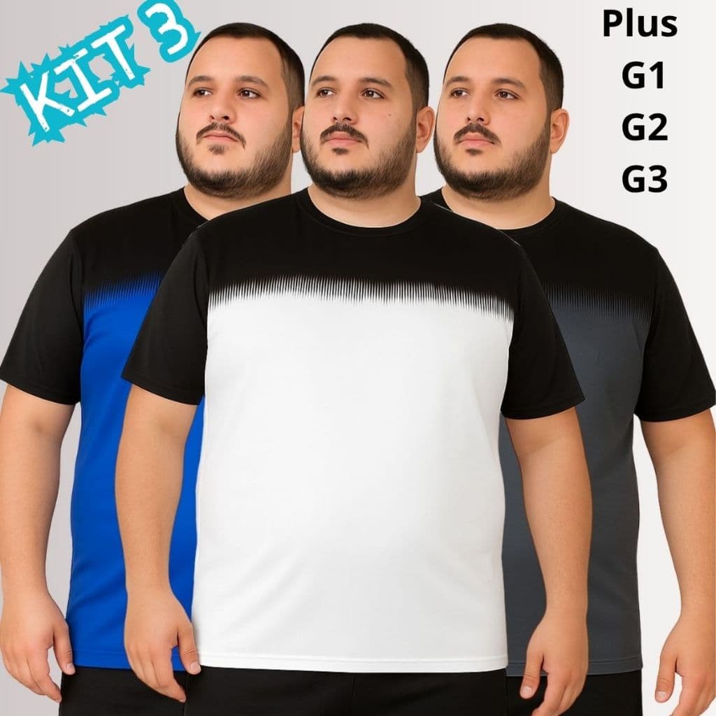 KIT3 Camisa/Camiseta Plus Dry Fit  D'grade Mascullina Manga Curta Respirável -Academia-Corrida-Trein