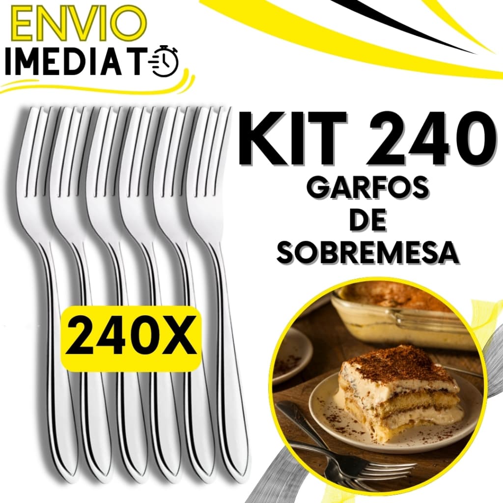 KIT Jogo 240 Garfo Para Sobremesas Talher de Aço Inox Luxo Reutilizável Faqueiro Para Casa Restaurante Buffet Bar Doces