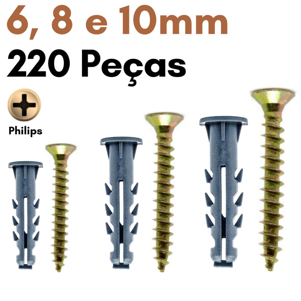 Bucha com Parafuso Kit 6 8 10 Parafusos e Buchas com Anel 6mm 8mm 10mm Fixação em Parade Concreto
