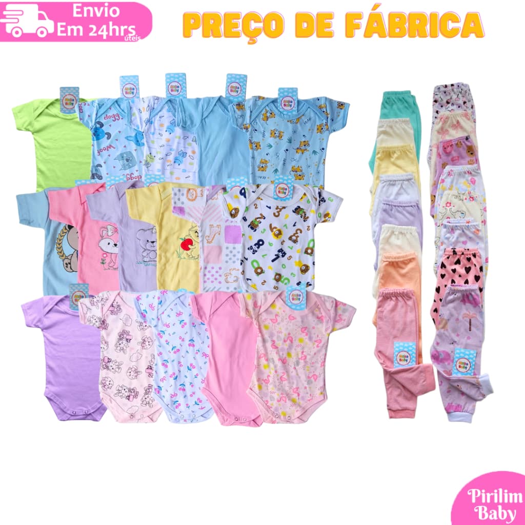 Kit 8 peças Enxoval Bebê Menino ou Menina Body Calça Mijão Algodão Roupas de Bebê
