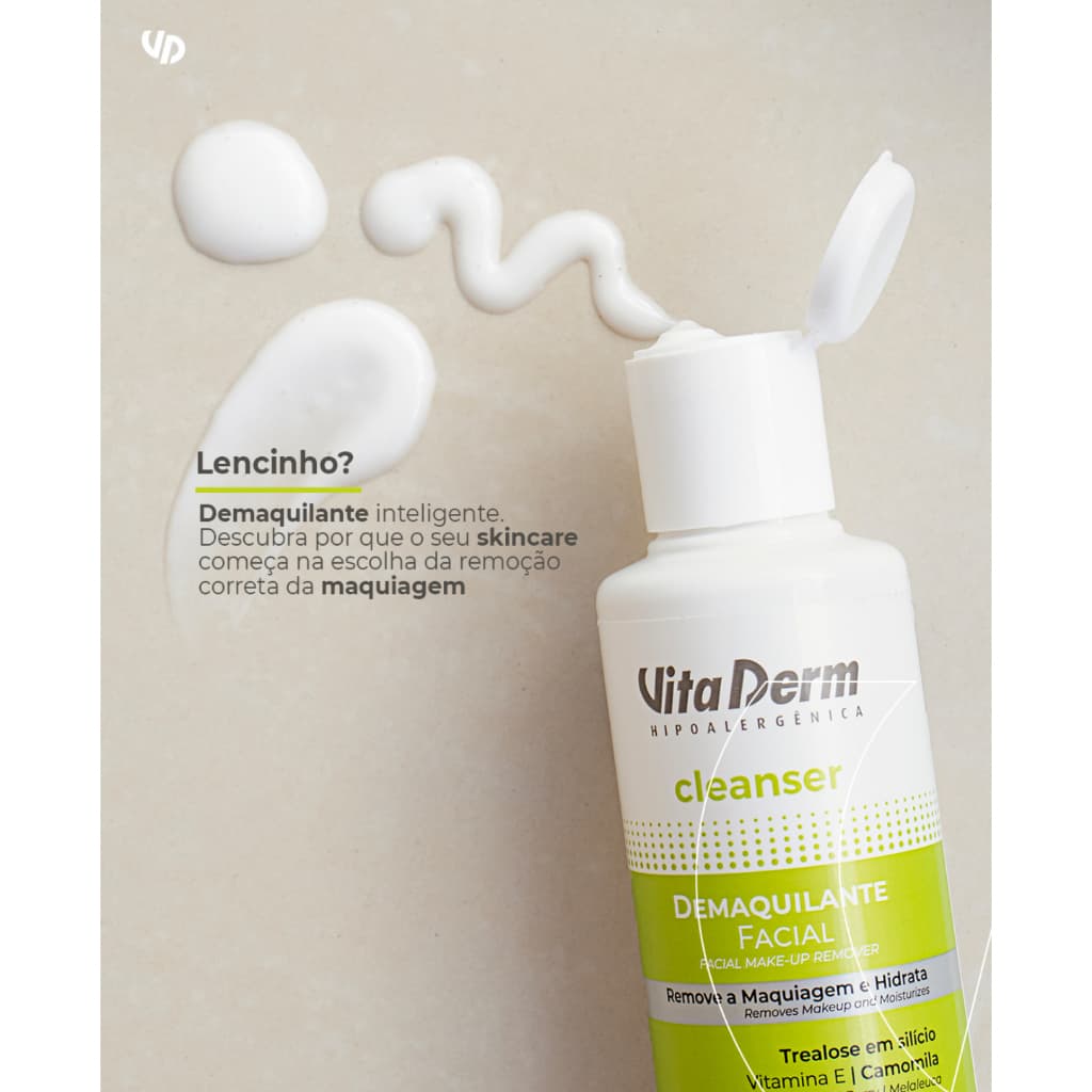 Demaquilante Facial 140ml Vita Derm – Limpeza Suave, Hidratação e Nutrição Sem Oleosidade
