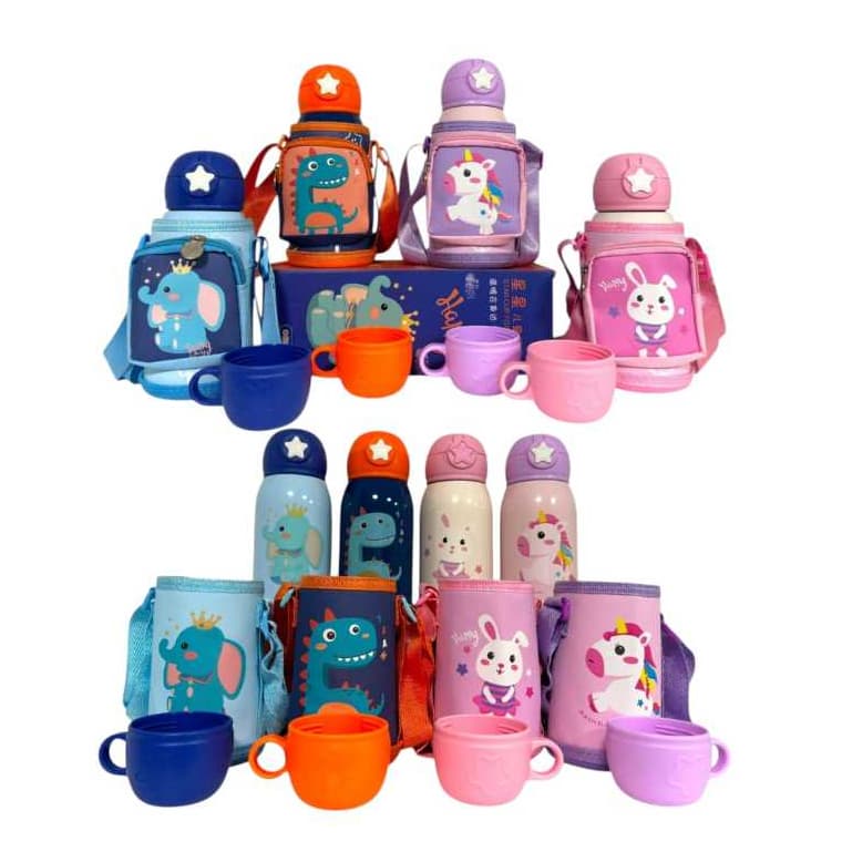 Garrafa de Água Portátil Infantil  termica com Bolsa Bico de Silicone 500ml