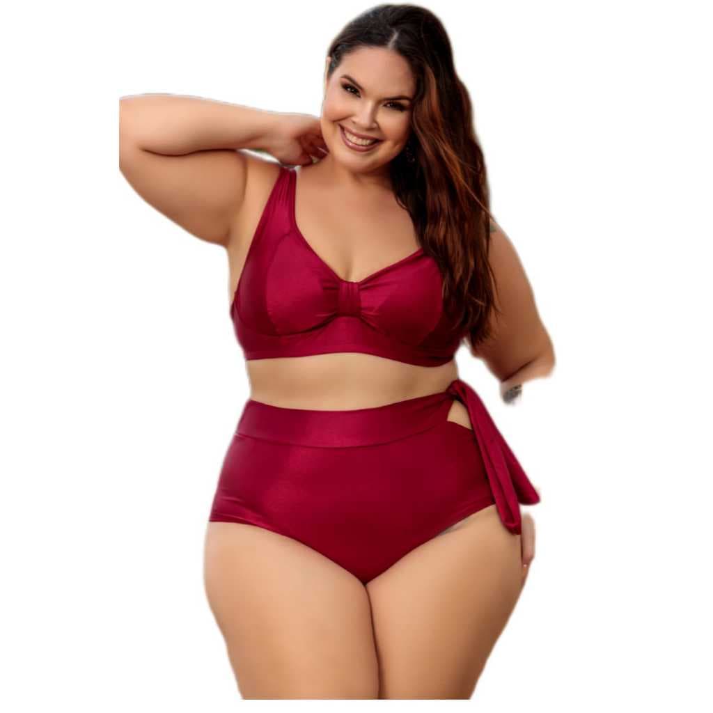 Conjunto De Biquíni Plus Size Moda Praia Plus Biquíni Grande Reforçado Biquíni Tam 46 Amarração na Lateral Top Reforçado