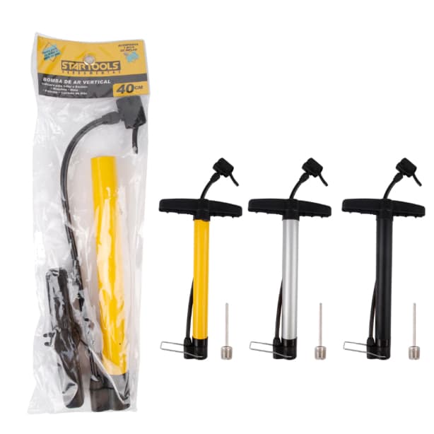 Bomba De Ar Vertical Pneu Bike Carro Moto 40cm Startools AR0392 Encher Pneu