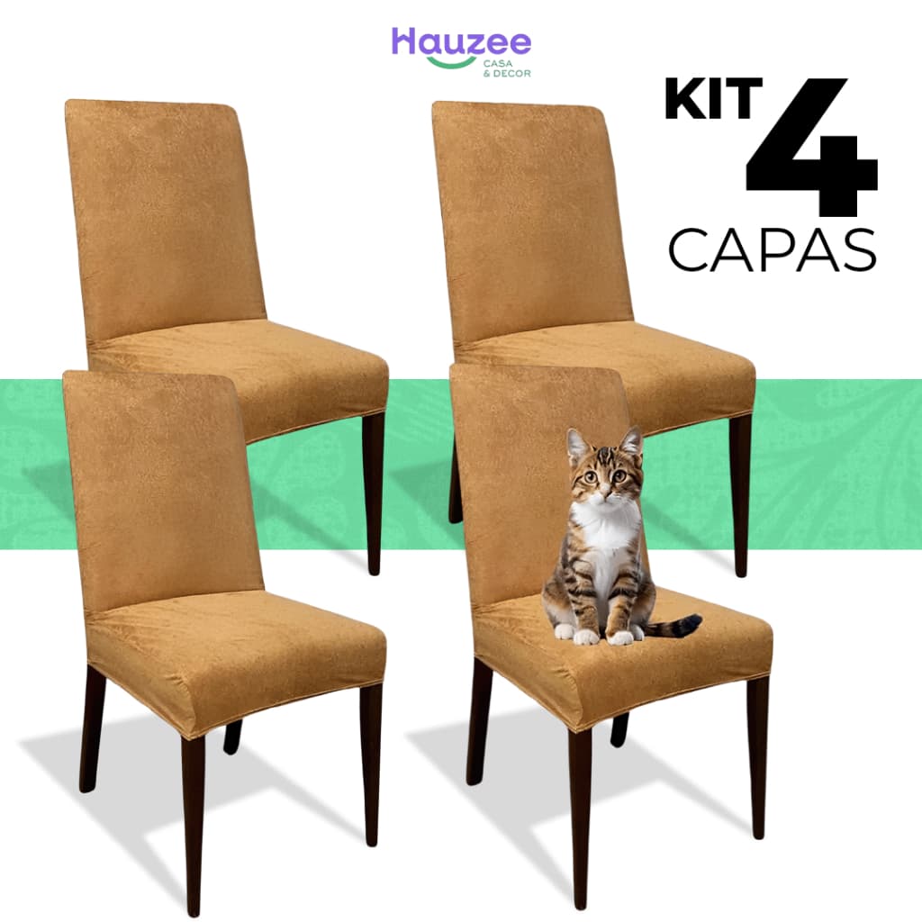 Kit 4 Capa De Cadeira Anti-gato Em Suede Tamanho Universal Encaixe Perfeito Forro Perfeito